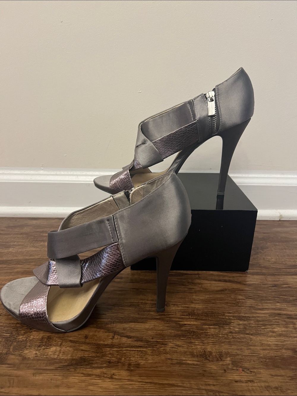MICHAEL Michael Kors Pewter and Metallic Taupe Crisscross High Heel Sandals - Picture 5 of 8